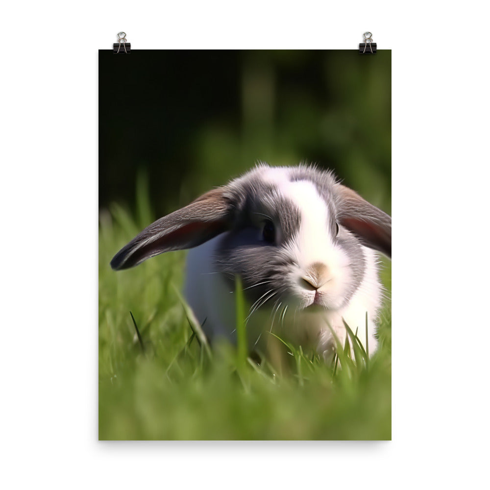 Playful Mini Lop Bunny in a Meadow Photo paper poster - PosterfyAI.com