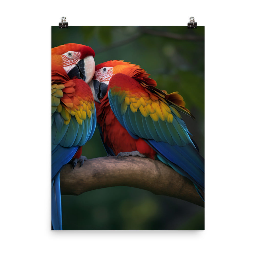 Two Macaws cuddling on a tree branch Photo paper poster - PosterfyAI.com