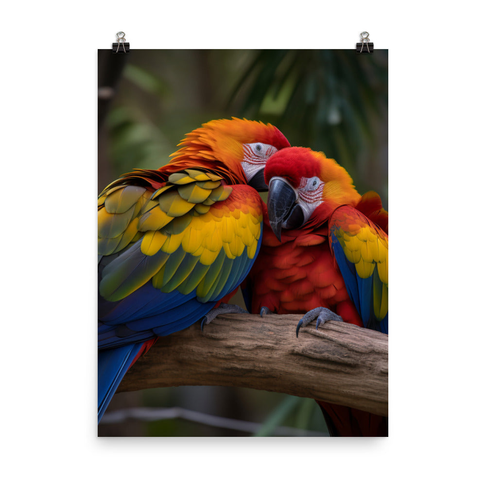 Two Macaws cuddling on a tree branch Photo paper poster - PosterfyAI.com