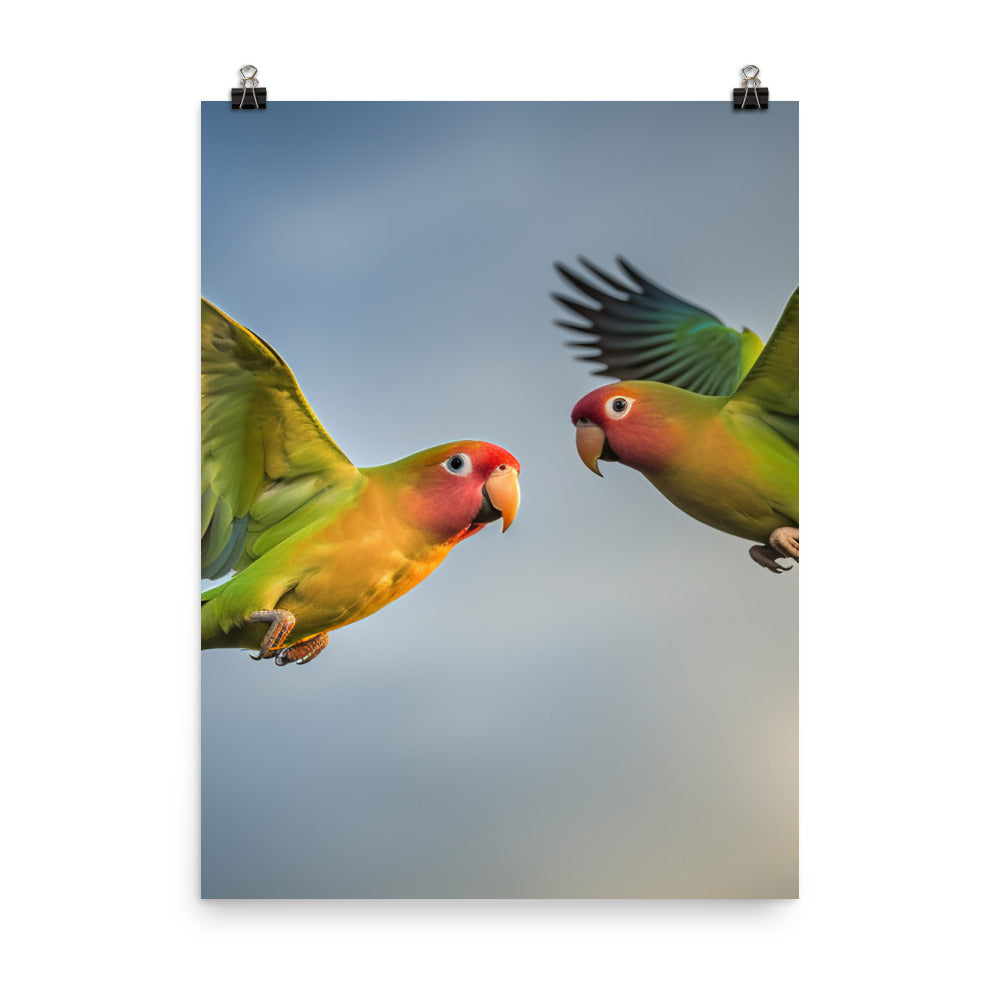 Lovebirds in Flight Photo paper poster - PosterfyAI.com
