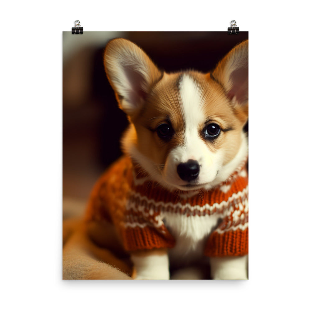 Welsh Corgi Pup in a Sweater Photo paper poster - PosterfyAI.com