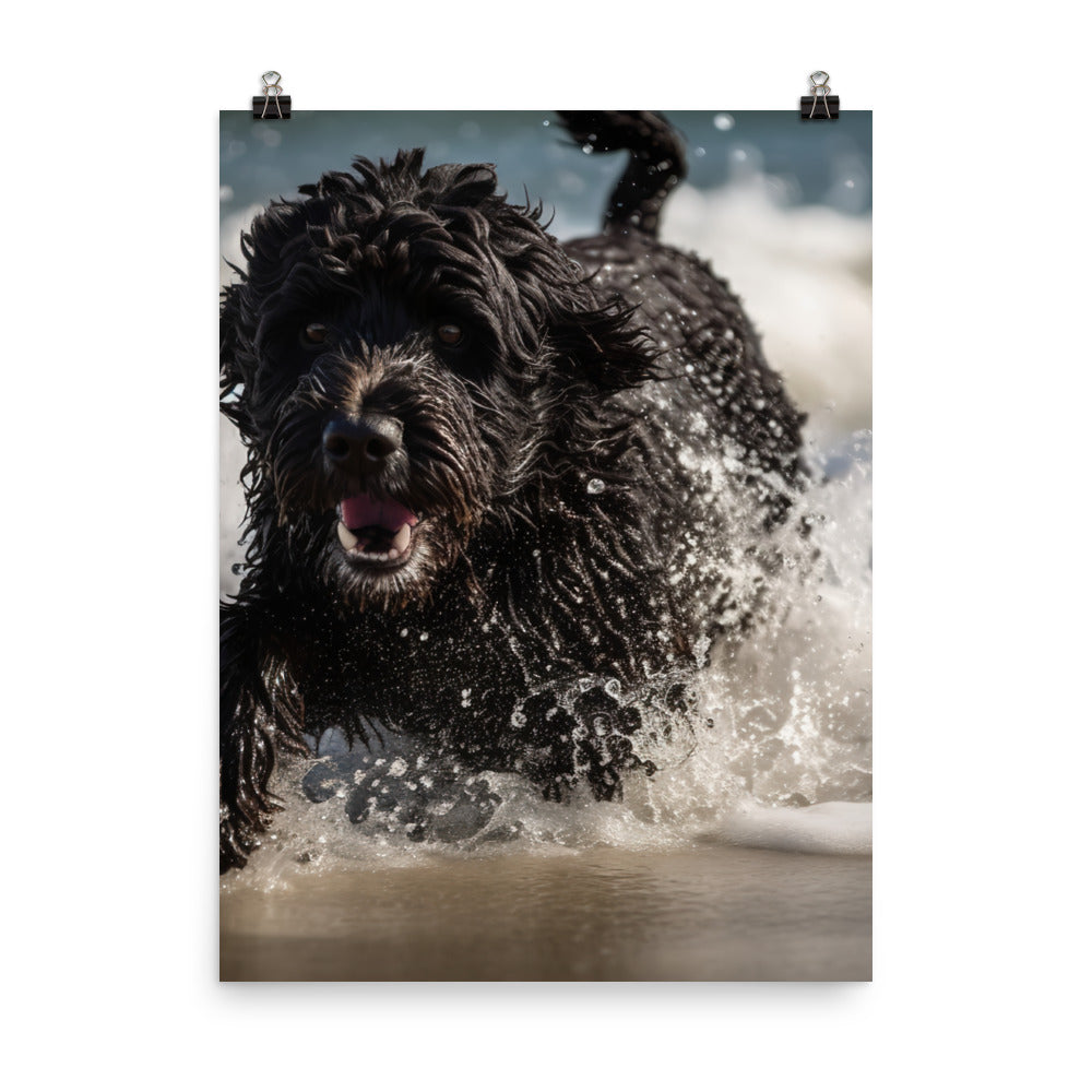 Waves with a Portuguese Water Dog Photo paper poster - PosterfyAI.com