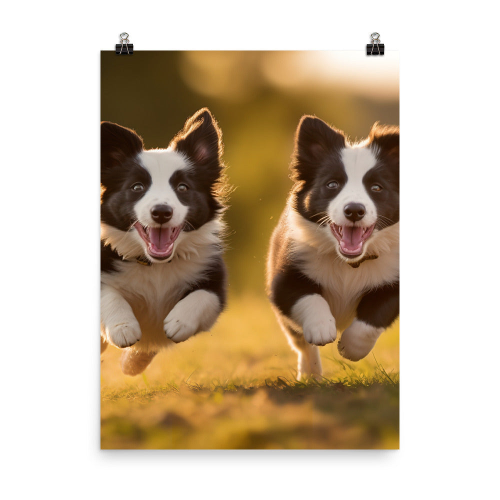 Two energetic Border Collies Photo paper poster - PosterfyAI.com