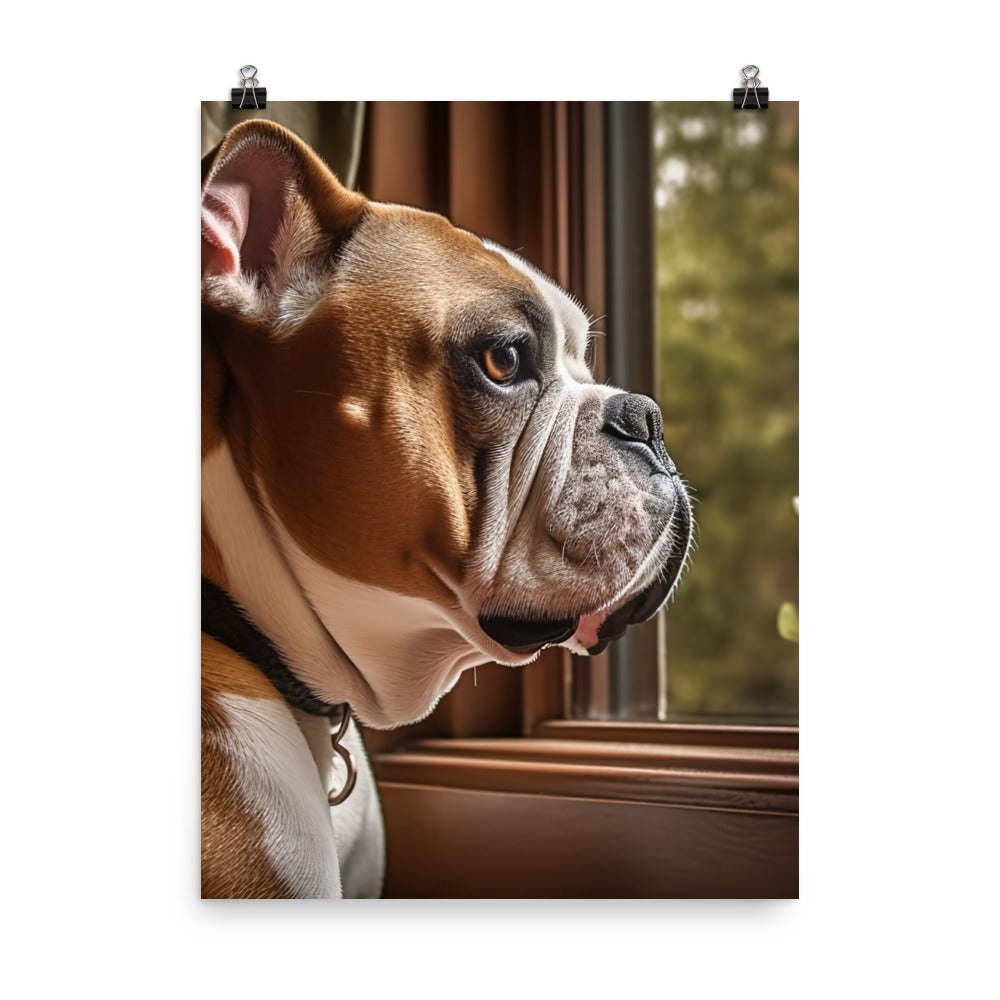 Thoughtful Bulldog at the Window Photo paper poster - PosterfyAI.com