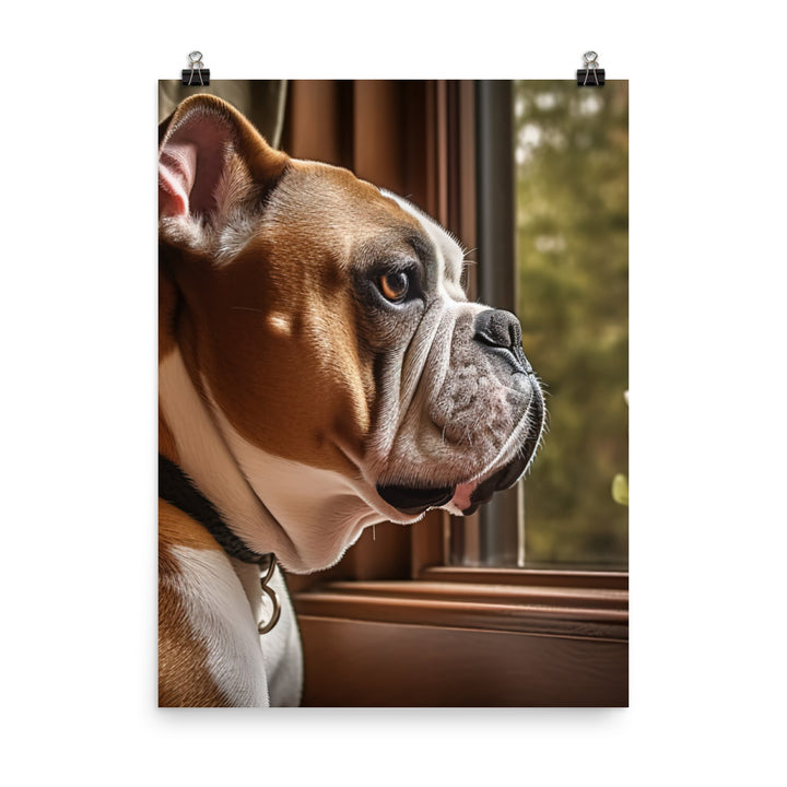 Thoughtful Bulldog at the Window Photo paper poster - PosterfyAI.com