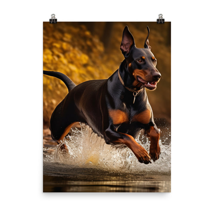 The athleticism of a Doberman Pinscher in action Photo paper poster - PosterfyAI.com