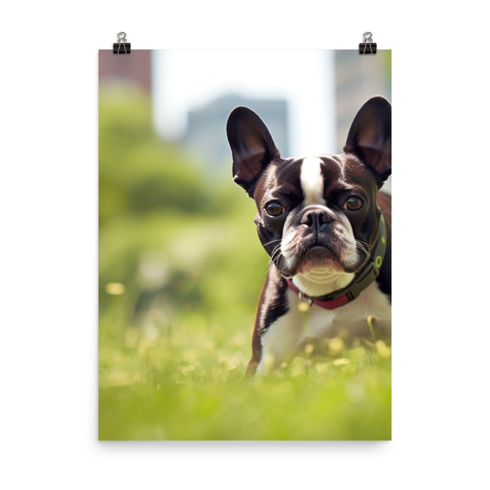 Spunky Boston Terrier in the Park Photo paper poster - PosterfyAI.com