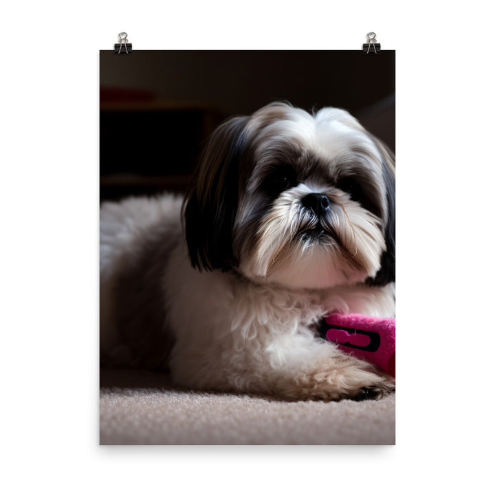 Shih Tzu Posing with a Toy Photo paper poster - PosterfyAI.com