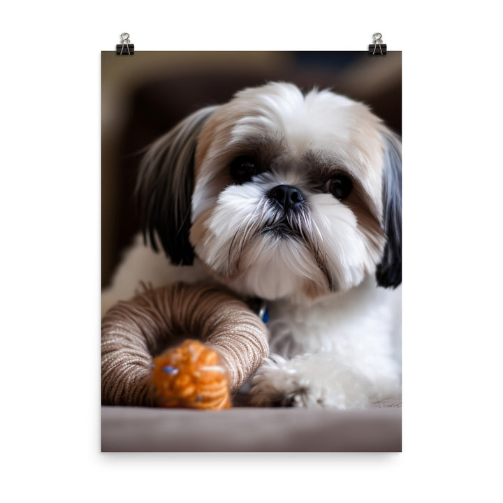 Shih Tzu Posing with a Toy Photo paper poster - PosterfyAI.com