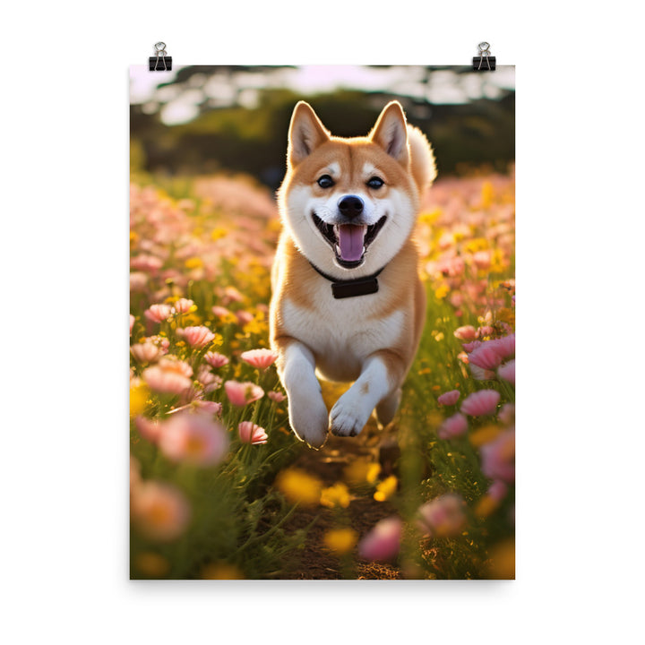 Shiba Inu Running Photo paper poster - PosterfyAI.com