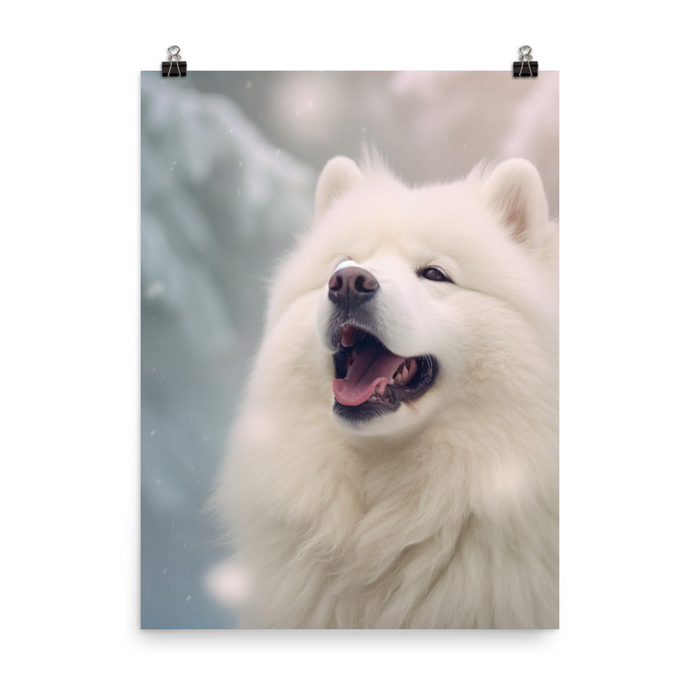 Samoyed Dog in Winter Photo paper poster - PosterfyAI.com