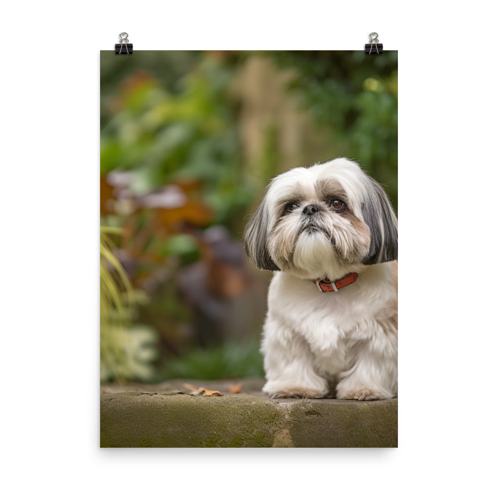 Regal Shih Tzu Posing in the Garden Photo paper poster - PosterfyAI.com