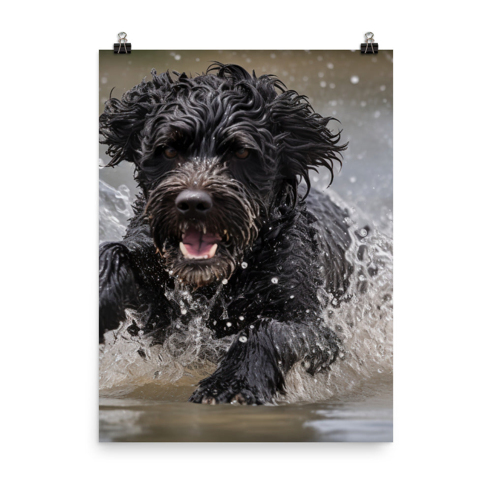 Portuguese Water Dog playing Photo paper poster - PosterfyAI.com