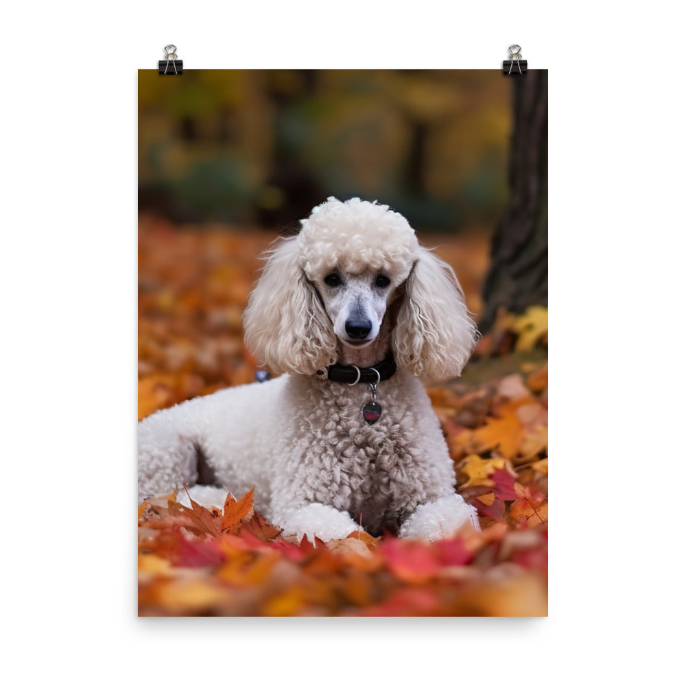 Poodle in Autumn Leaves Photo paper poster - PosterfyAI.com