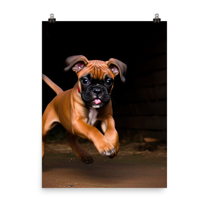 Playful Boxer Pup Photo paper poster - PosterfyAI.com