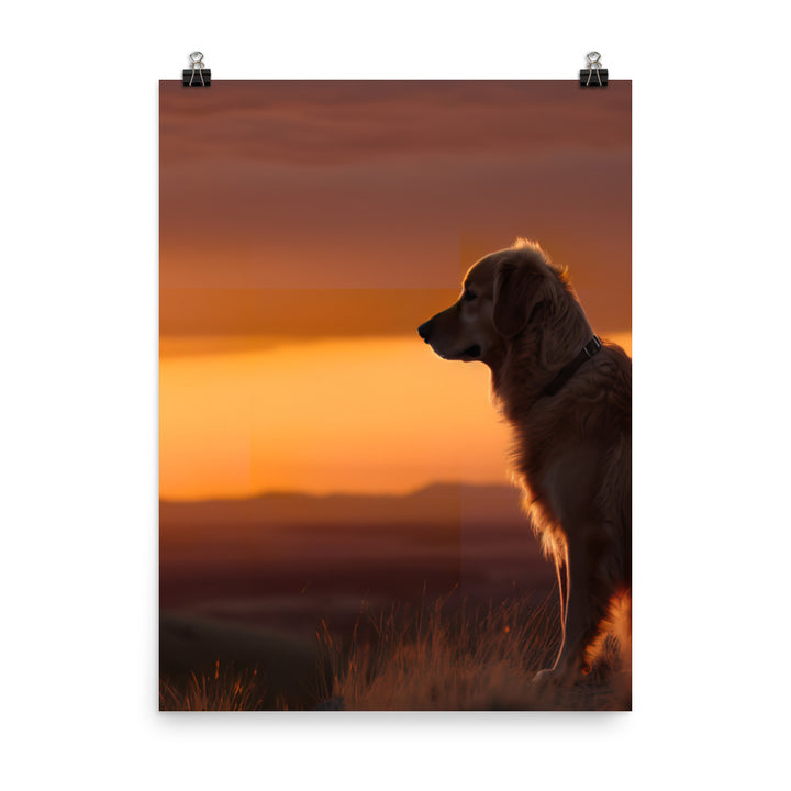 Majestic Golden Retriever at Sunset Photo paper poster - PosterfyAI.com