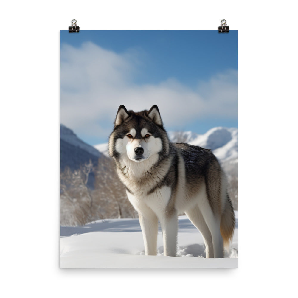 Majestic Alaskan Malamute in the Snow Photo paper poster - PosterfyAI.com