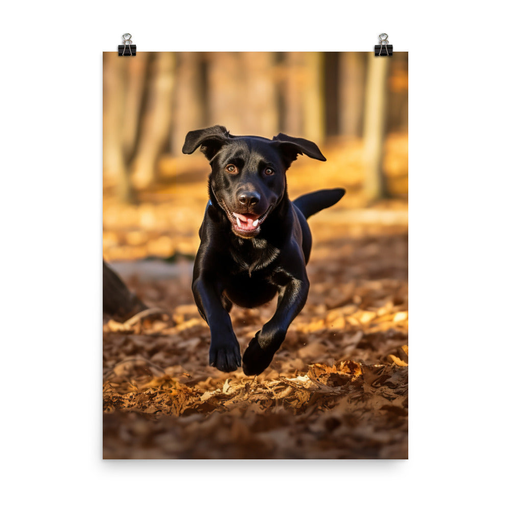 Labrador Retriever Running in the Woods Photo paper poster - PosterfyAI.com