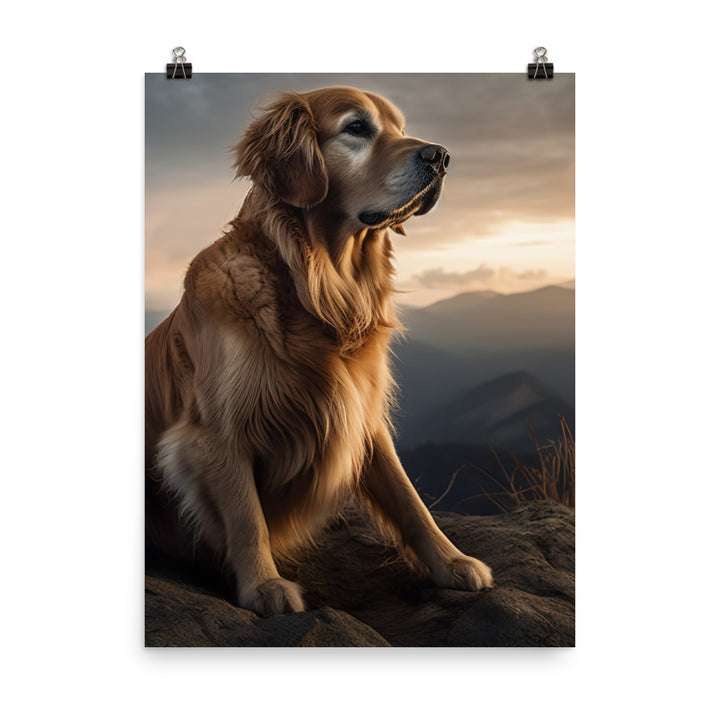 Golden Retriever in the Mountains Photo paper poster - PosterfyAI.com