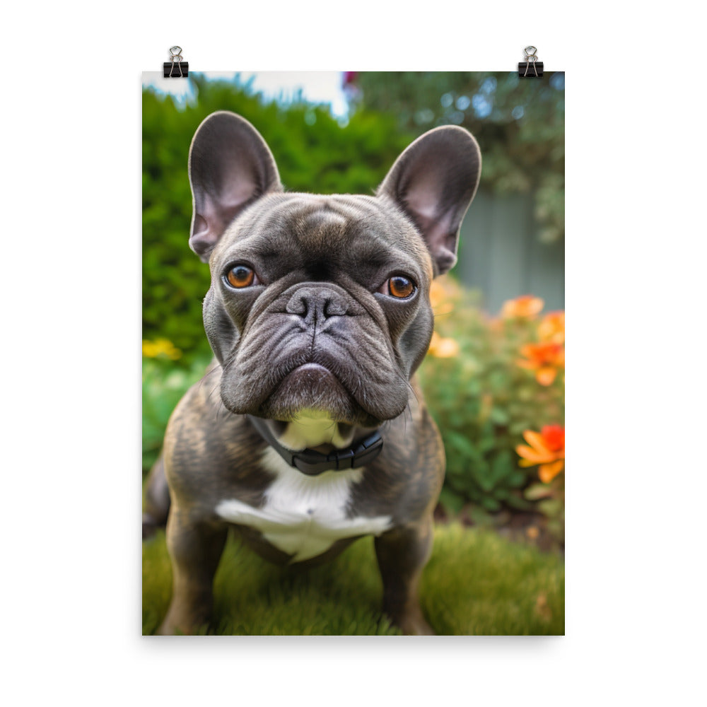 Frenchie in the garden Photo paper poster - PosterfyAI.com