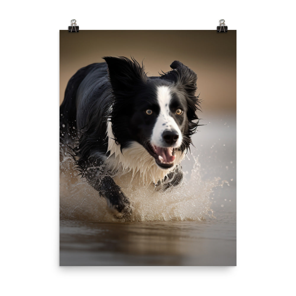 Energetic Border Collie in Action Photo paper poster - PosterfyAI.com