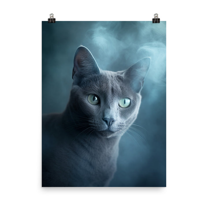 Mysterious World of Russian Blue Cat Photo paper poster - PosterfyAI.com