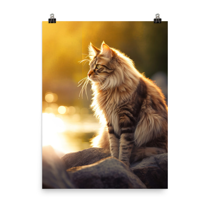 Maine Coon Elegance in Golden Hour Photo paper poster - PosterfyAI.com