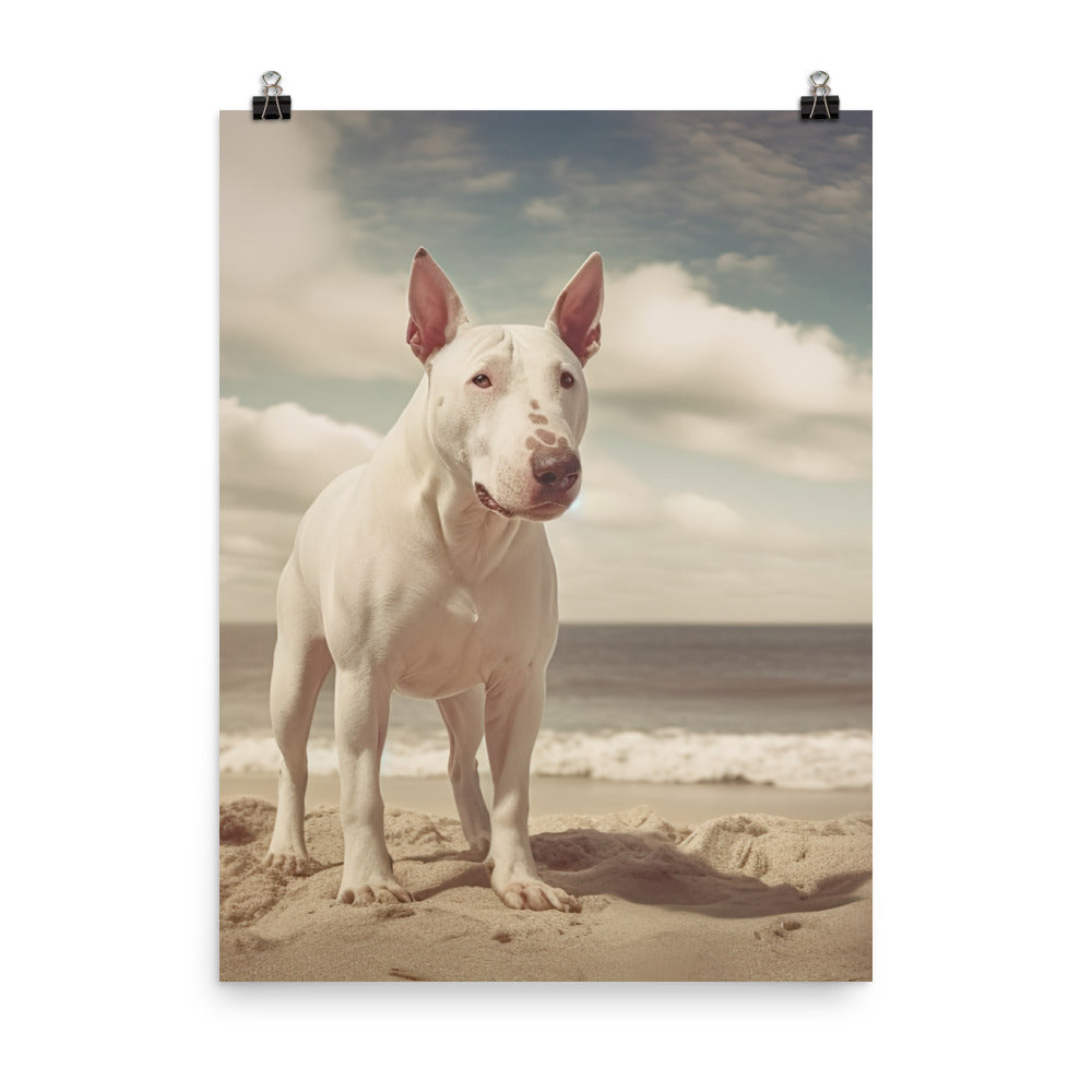 Bull Terrier on the Beach Photo paper poster - PosterfyAI.com