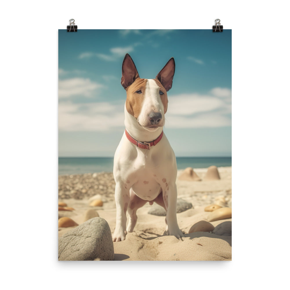 Bull Terrier on the Beach Photo paper poster - PosterfyAI.com