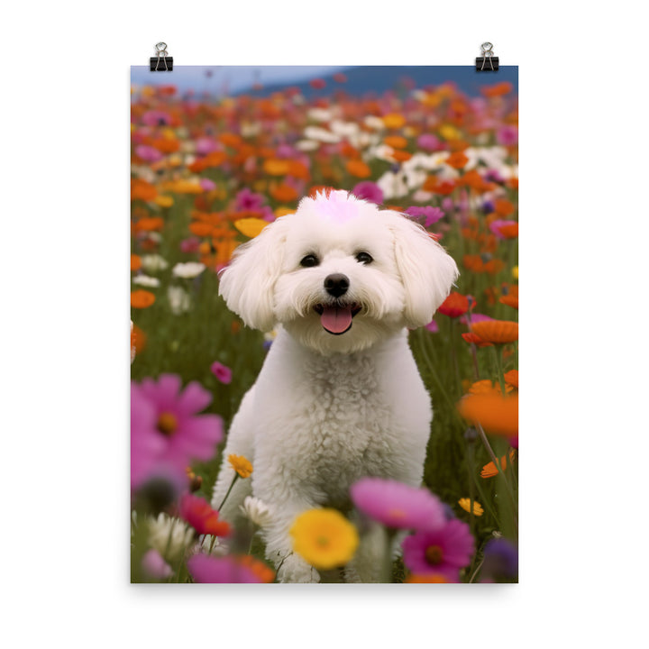 Bichon Frise in a Field of Flowers Photo paper poster - PosterfyAI.com