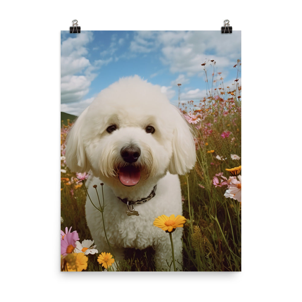 Bichon Frise in a Field of Flowers Photo paper poster - PosterfyAI.com