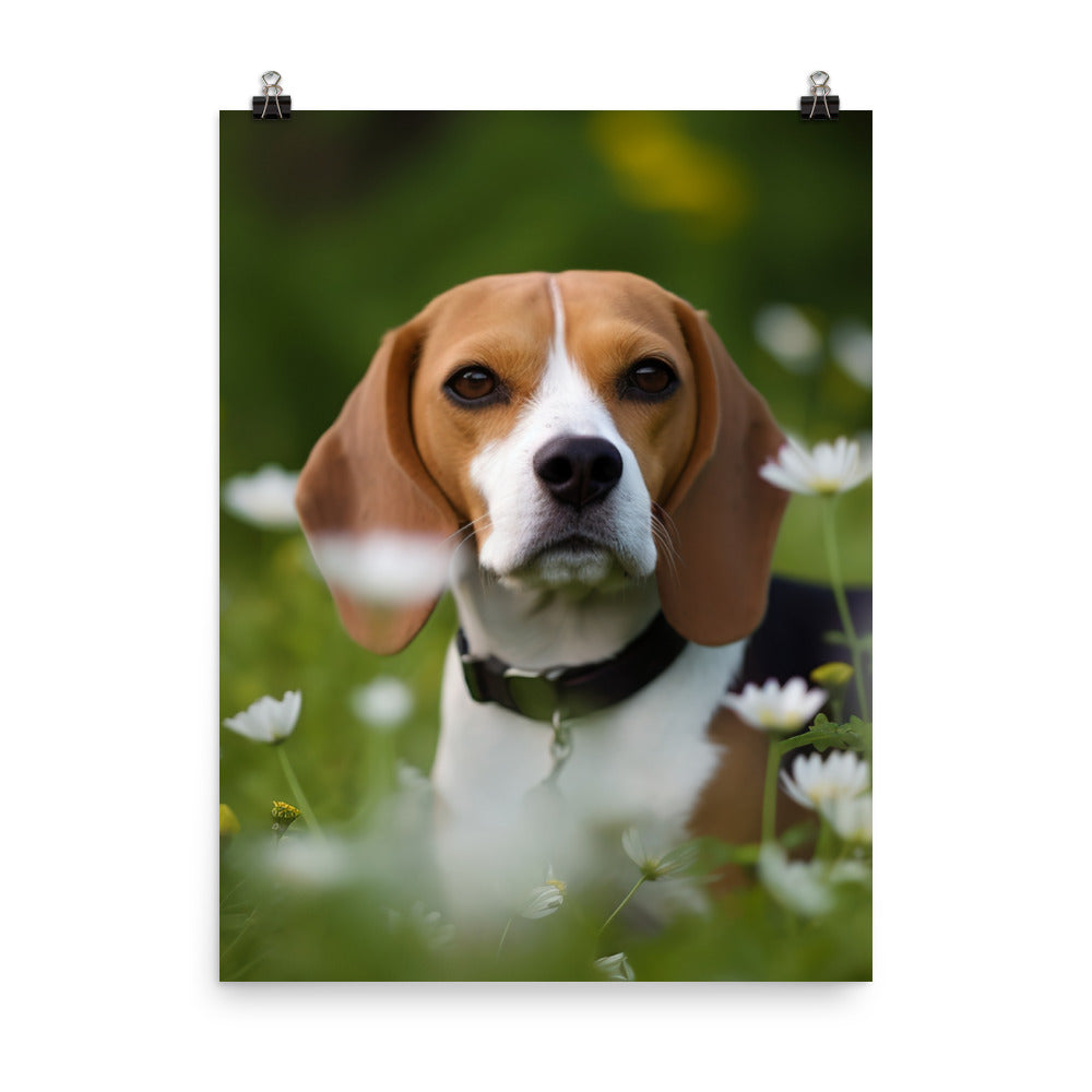 Beagle and the flowers Photo paper poster - PosterfyAI.com