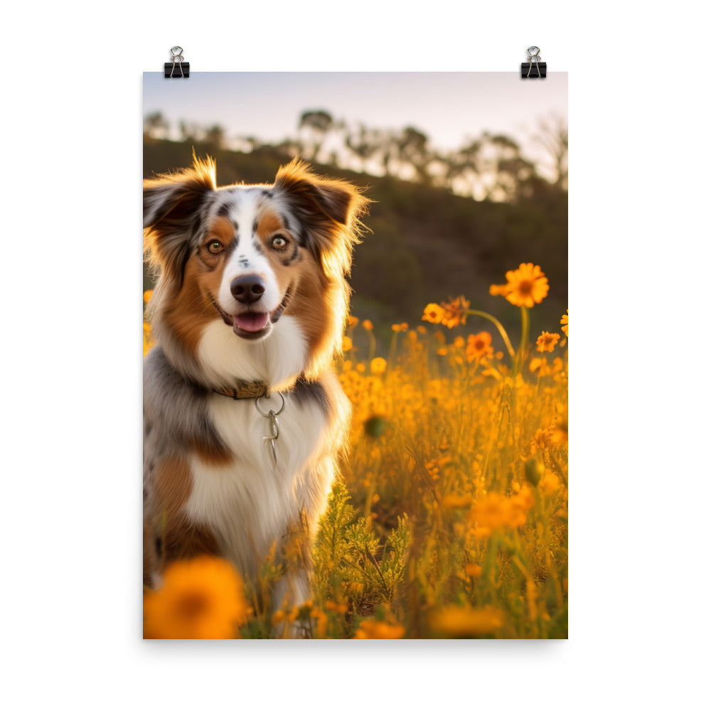 Australian Shepherd sitting Photo paper poster - PosterfyAI.com