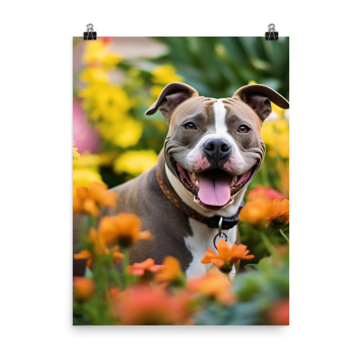 American Staffordshire Terrier in the Garden Photo paper poster - PosterfyAI.com