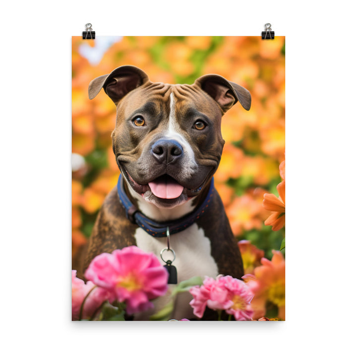 American Staffordshire Terrier in the Garden Photo paper poster - PosterfyAI.com