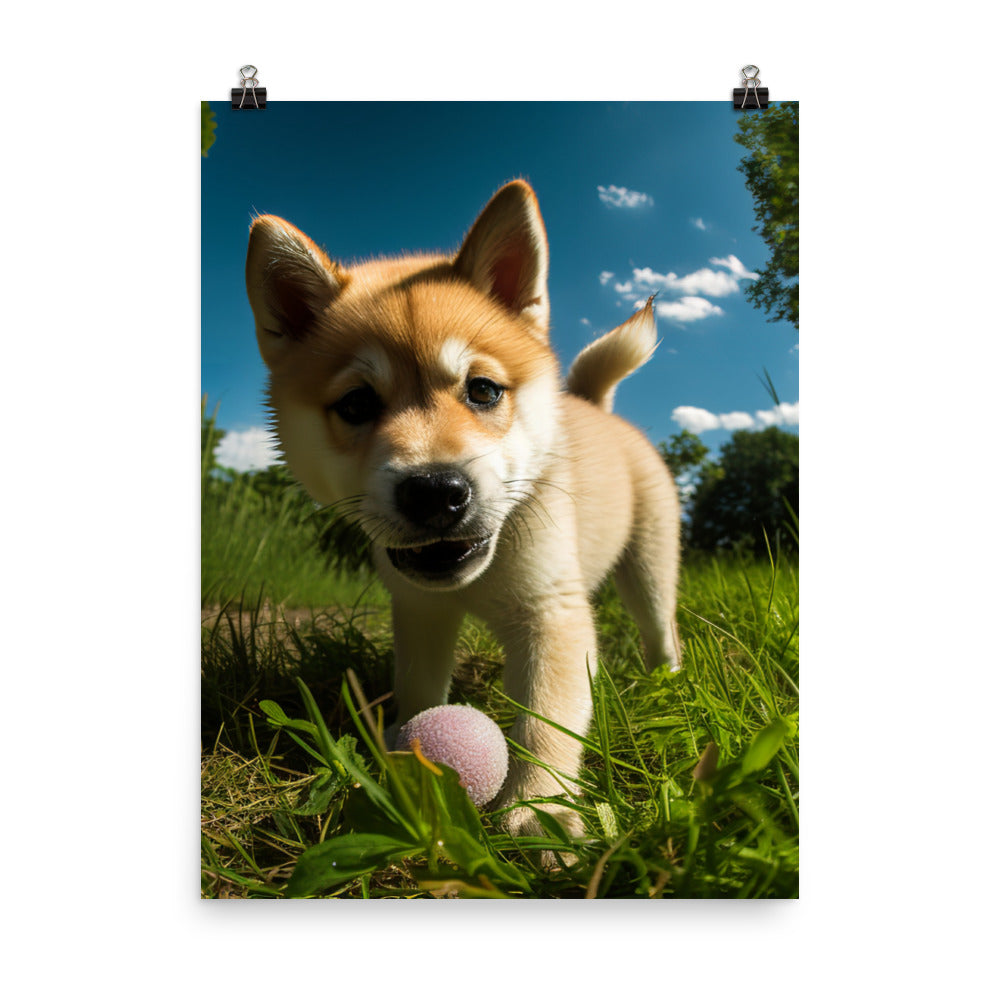 Akita Pup Playtime in the Park Photo paper poster - PosterfyAI.com