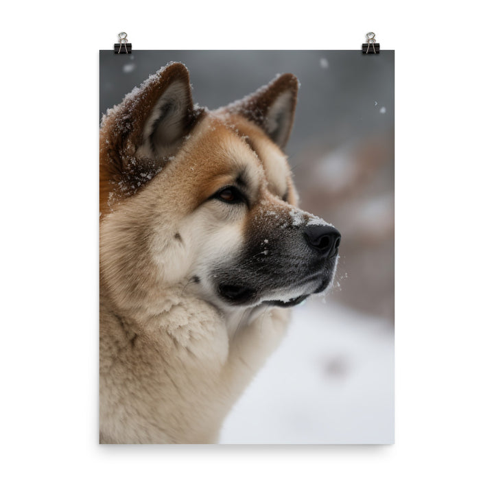 Akita in the Snow Photo paper poster - PosterfyAI.com