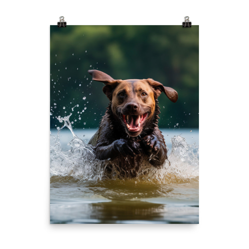 A Labrador Retriever jumping into a lake Photo paper poster - PosterfyAI.com