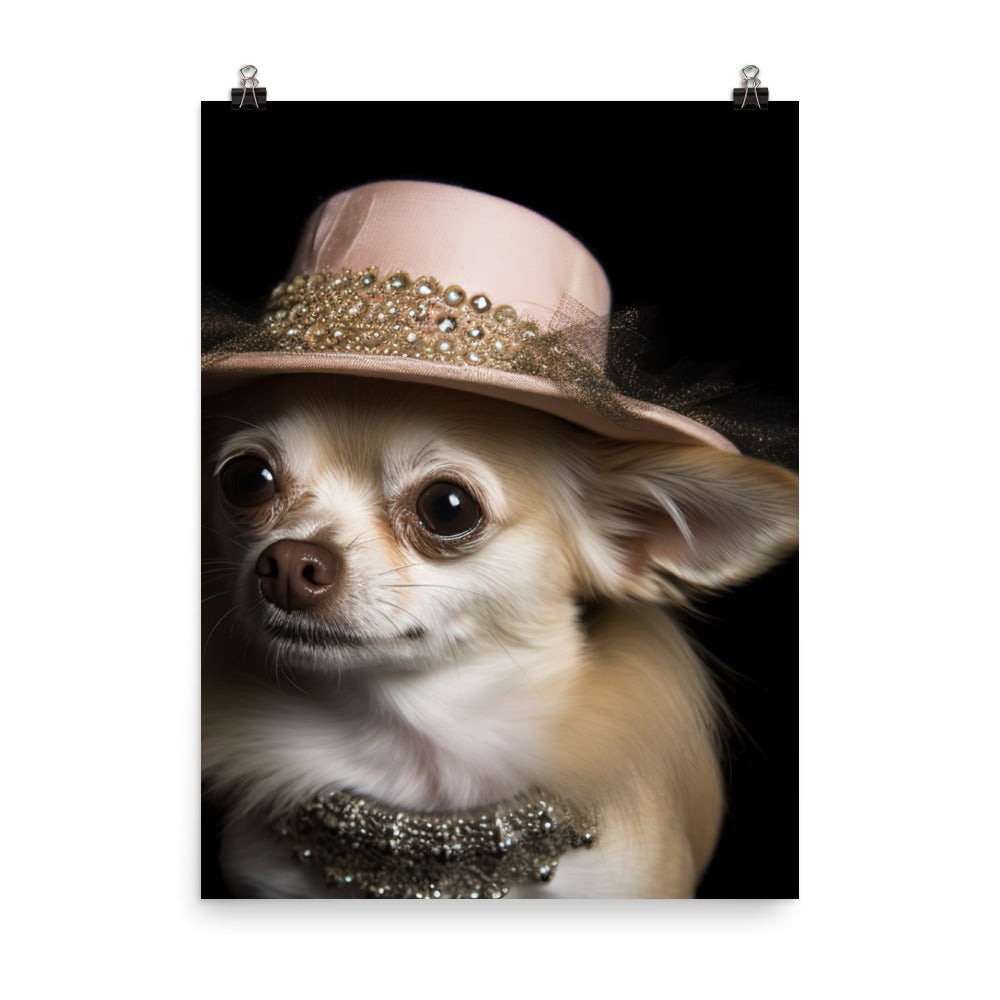 A Chihuahua posing with a boa and hat Photo paper poster - PosterfyAI.com