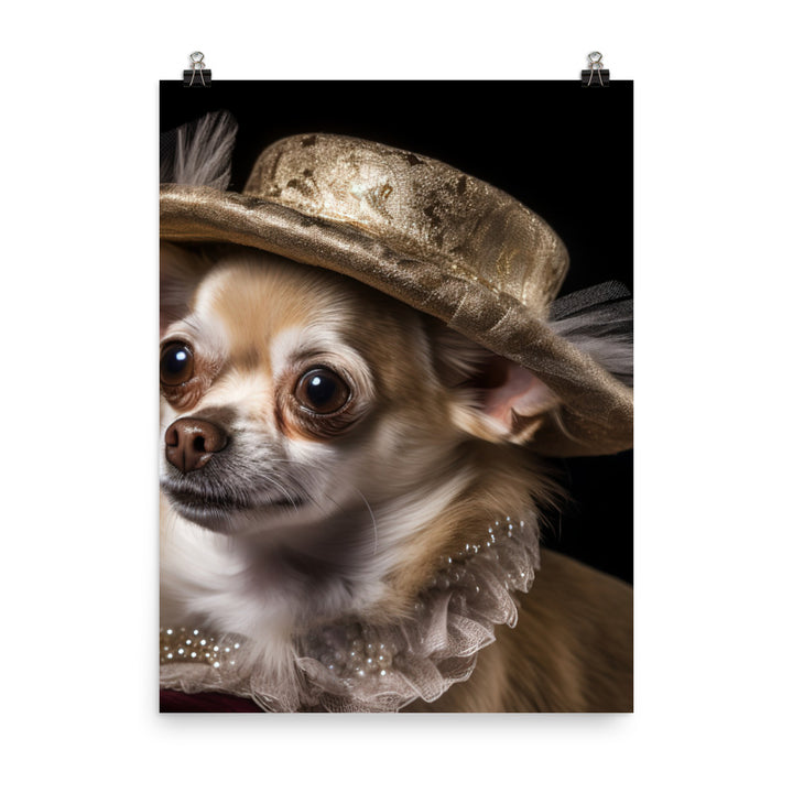 A Chihuahua posing with a boa and hat Photo paper poster - PosterfyAI.com