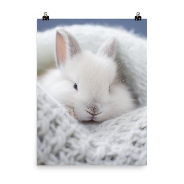 Dwarf Hotot Bunny in a Cozy Setting Photo paper poster - PosterfyAI.com