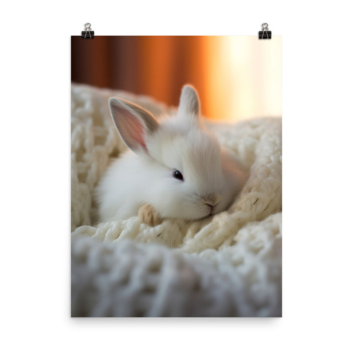 Dwarf Hotot Bunny in a Cozy Setting Photo paper poster - PosterfyAI.com