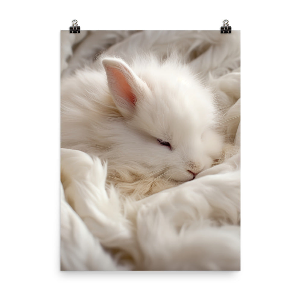 Satin Angora Bunny Enjoying a Playful Hop Photo paper poster - PosterfyAI.com