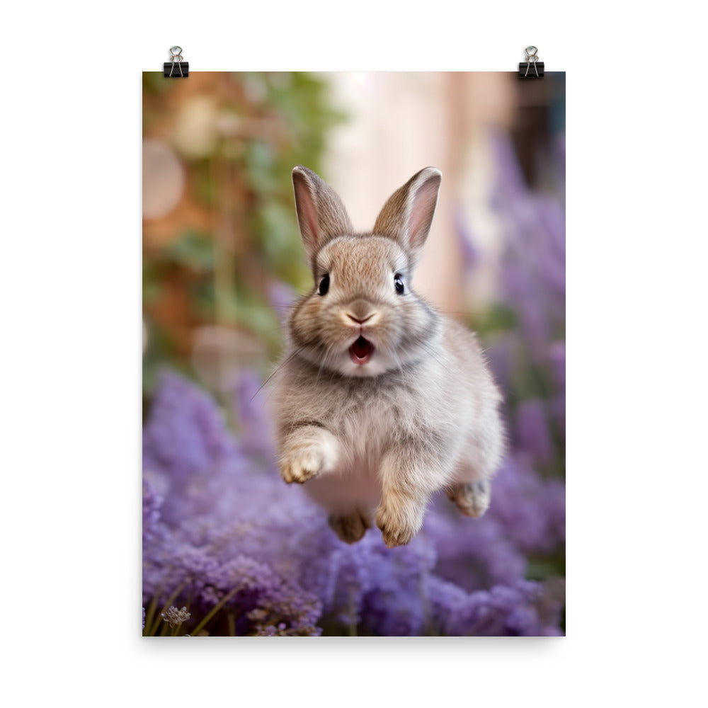 Lilac Bunny Enjoying a Playful Hop Photo paper poster - PosterfyAI.com