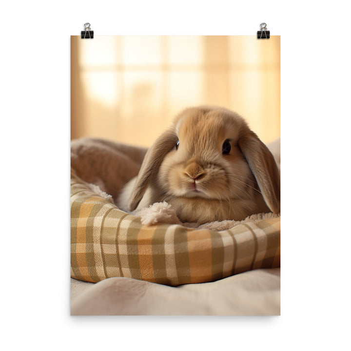 Mini Lop Bunny in a Cozy Setting Photo paper poster - PosterfyAI.com