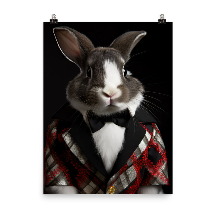 Harlequin Bunny with a Stylish Pose Photo paper poster - PosterfyAI.com