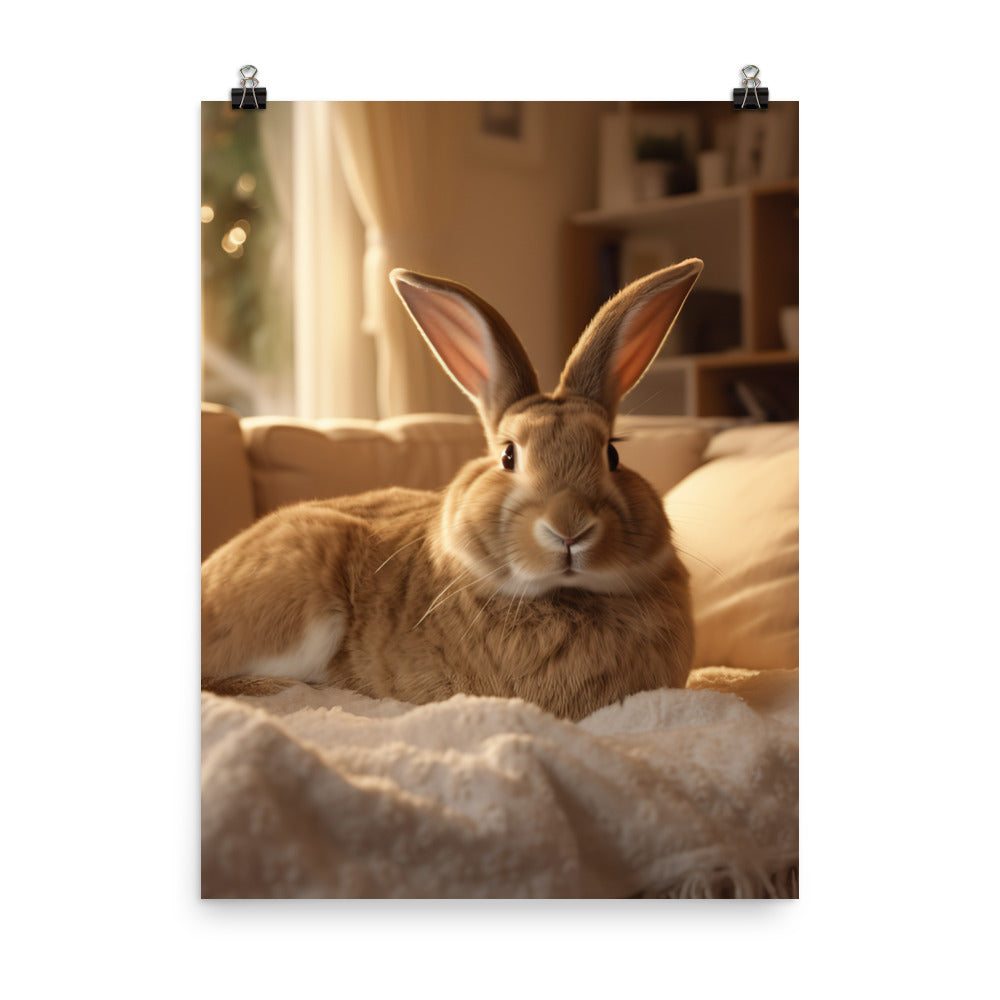 Flemish Giant Bunny in a Cozy Setting Photo paper poster - PosterfyAI.com