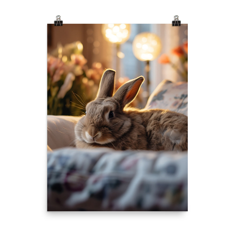 Flemish Giant Bunny in a Cozy Setting Photo paper poster - PosterfyAI.com