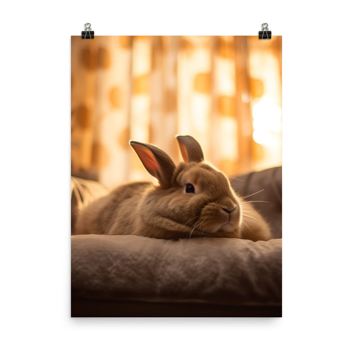 Flemish Giant Bunny in a Cozy Setting Photo paper poster - PosterfyAI.com