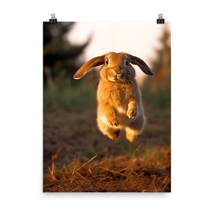 English Lop Bunny Enjoying a Playful Hop Photo paper poster - PosterfyAI.com